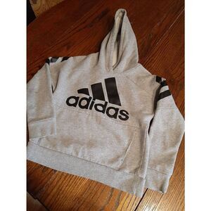 Youth Kids Medium Adidas Grey Black Logo Pullover Sweatshirt Hoodie